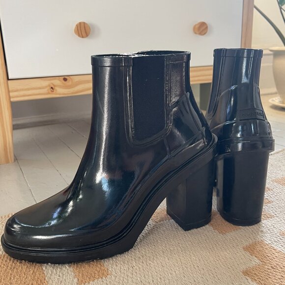 Hunter Rubber Rain Boots, Heeled, Black - Picture 1 of 3